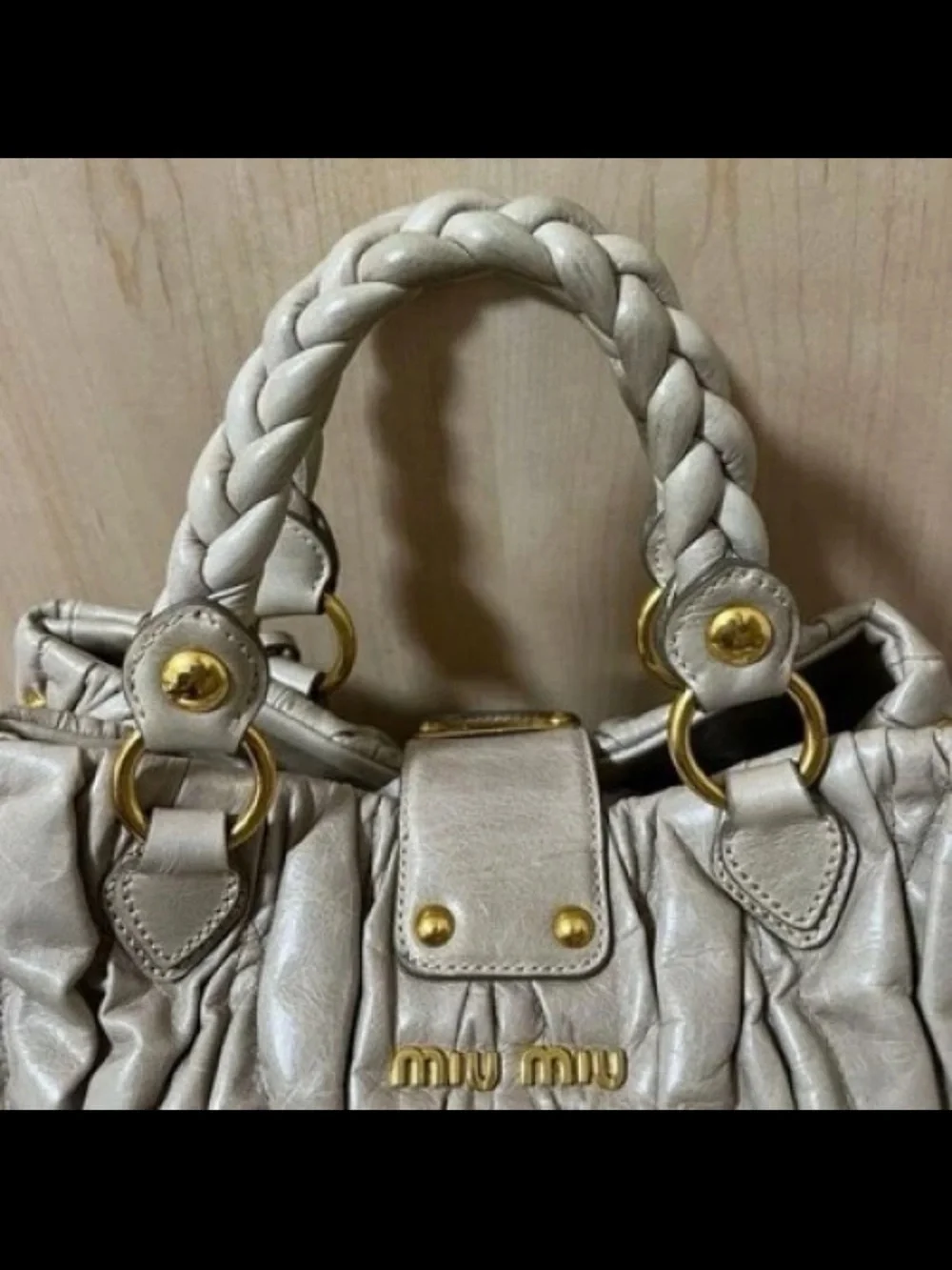 Miu Miu Quilted Cream Leather Satchel with Gold Hardware